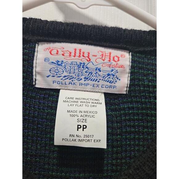 Vintage Tally-Ho Green Blue Plaid Cardigan Sweater Acrylic Size PP S 0-2 - Picture 4 of 15